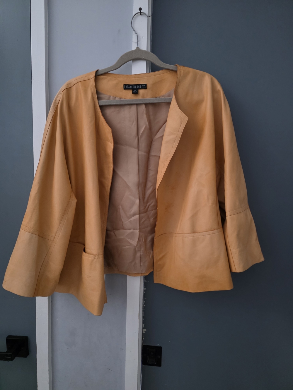 Lafayette 148 New York Peach-Tan Leather Open Jacket